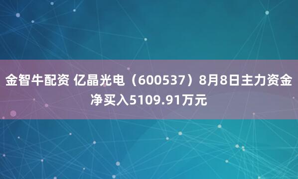 金智牛配资 亿晶光电（600537）8月8日主力资金净买入5109.91万元
